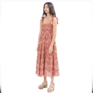 Ulla Johnson Cordelia Midi Maxi Sun Dress Rosebud Red Orange Floral Size 0